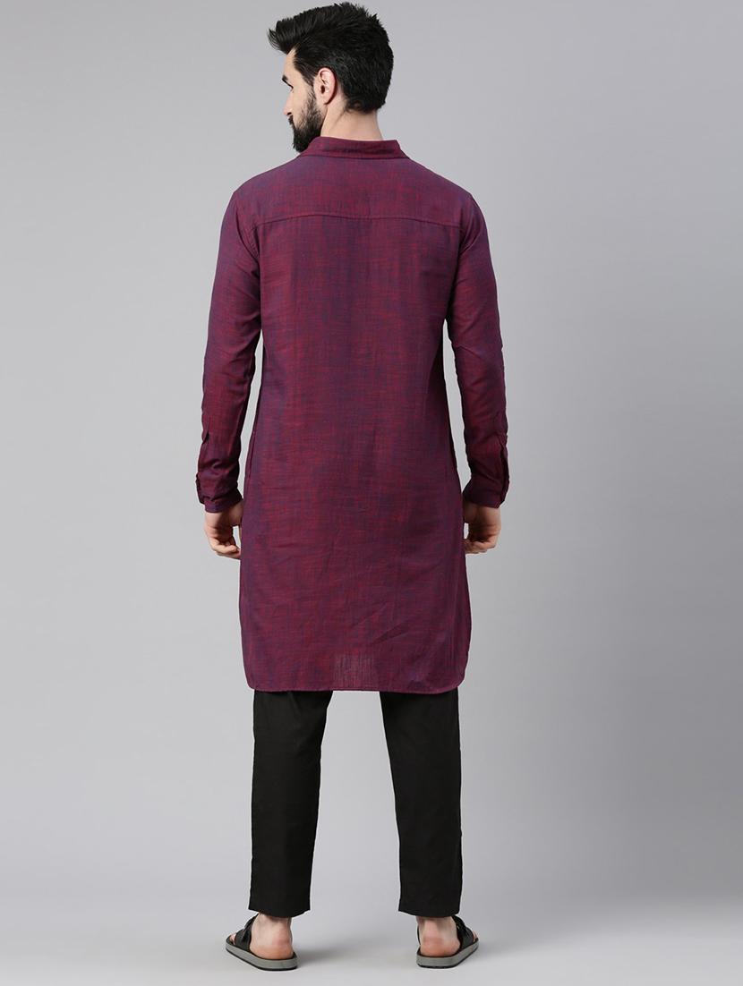 purple shirt collar paithani kurta - 20827405 - Standard Image - 3