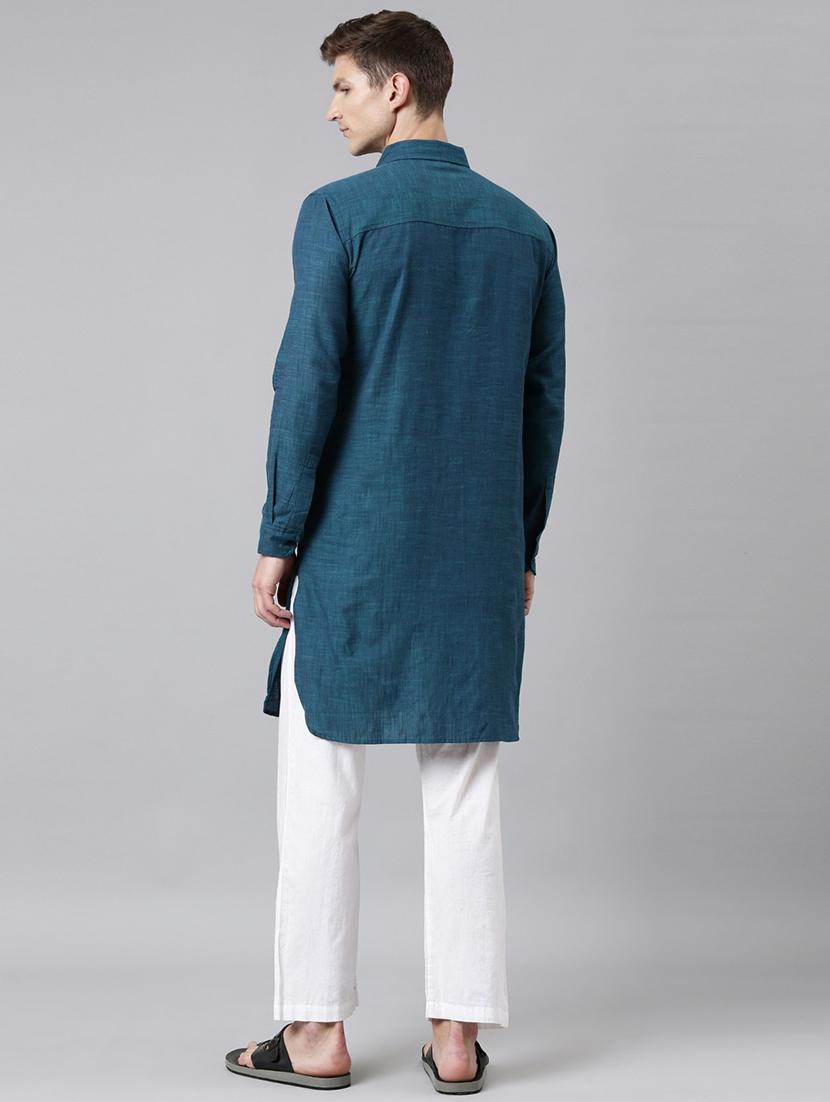 teal shirt collar paithani kurta - 20827423 - Standard Image - 3
