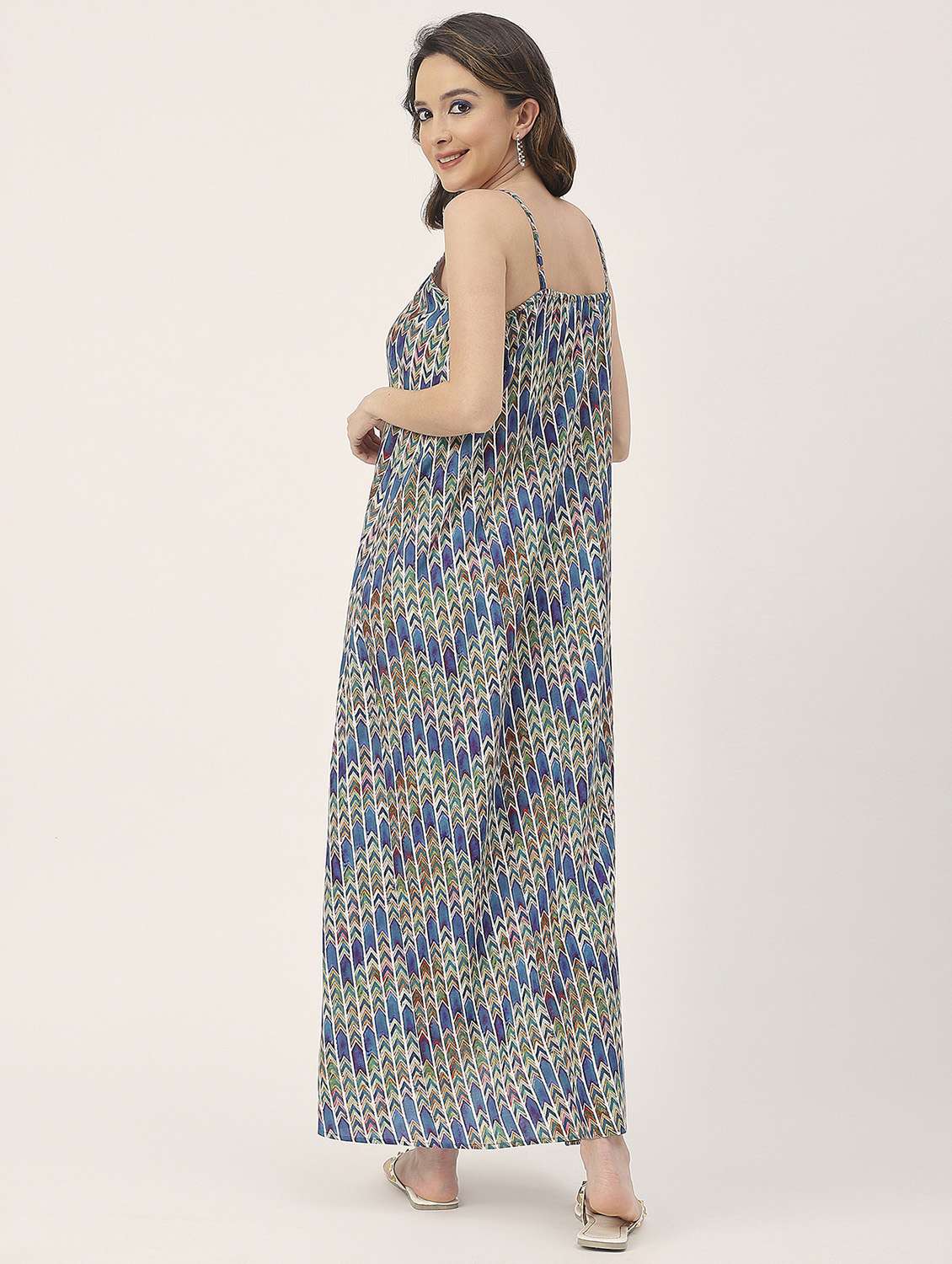 women blue printed high- low dress - 20827655 -  Standard Image - 3