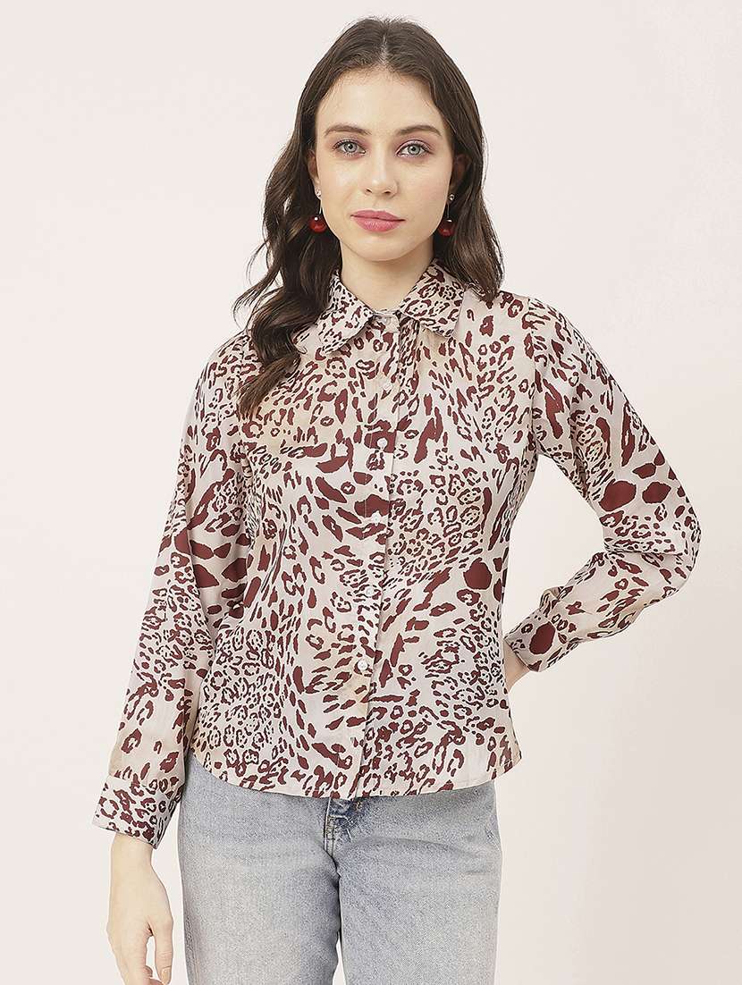 brown satin animal print shirt - 20827664 -  Zoom Image - 0