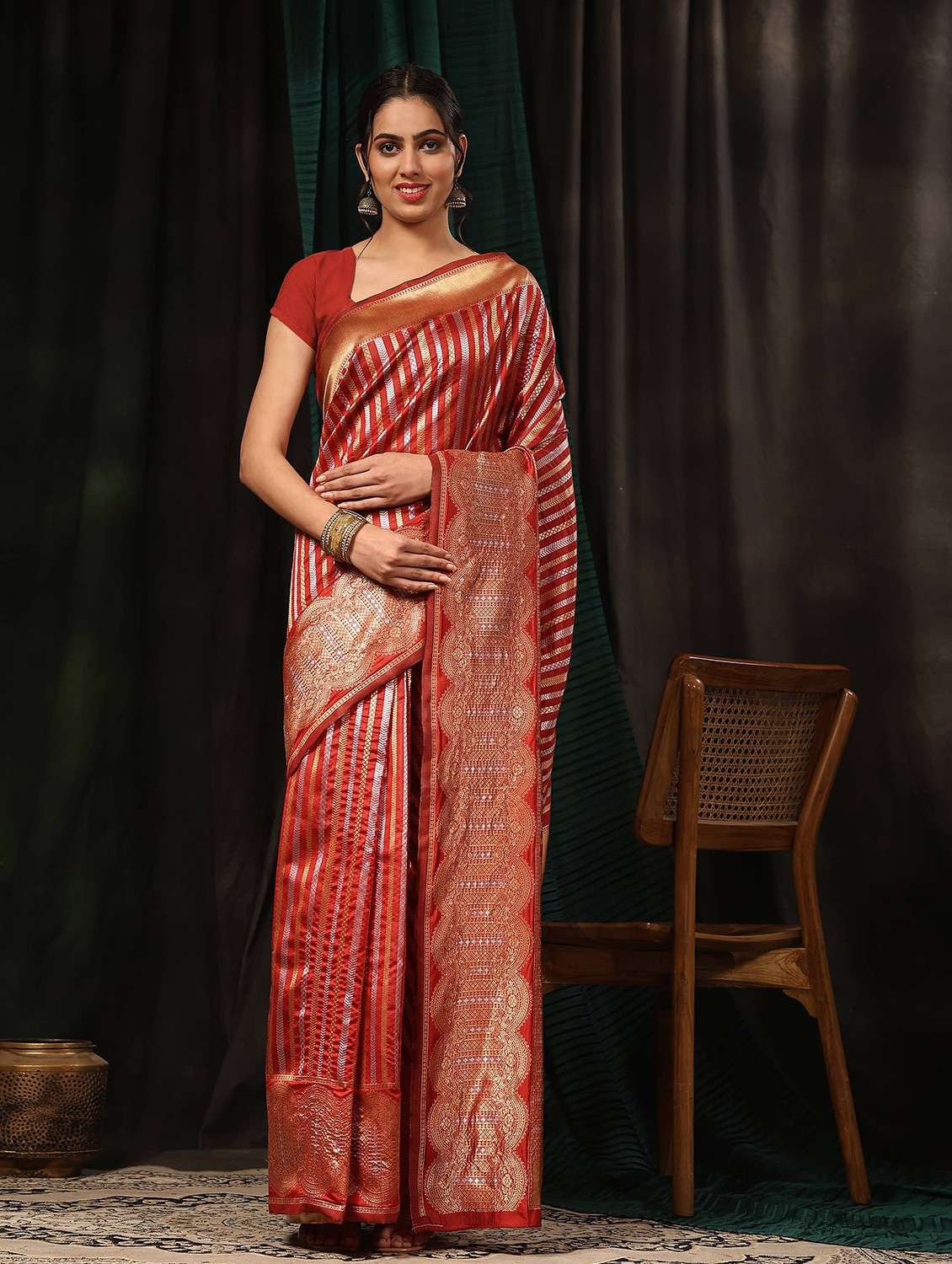 women red self design banarasi saree with blouse
