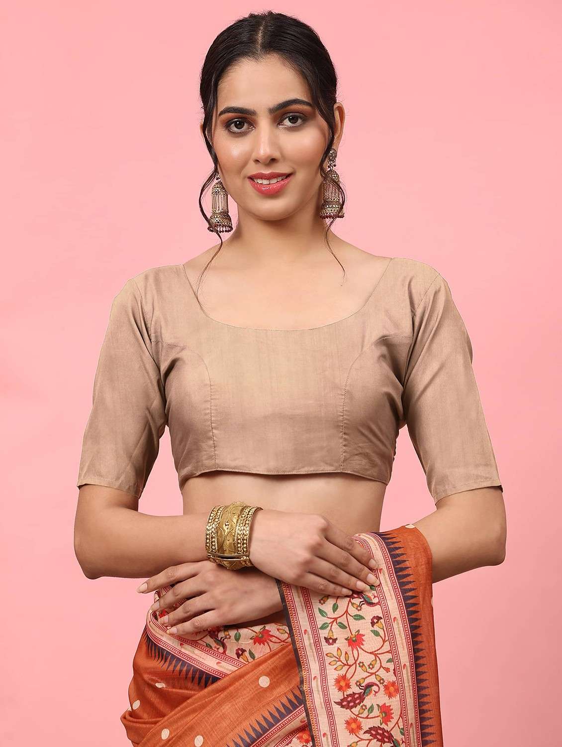 women orange self design paithani saree with blouse - 20827708 -  Standard Image - 5