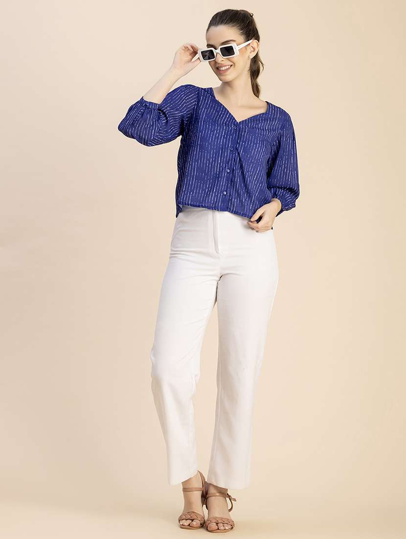 navy blue self design striped top - 20827737 - Standard Image - 3