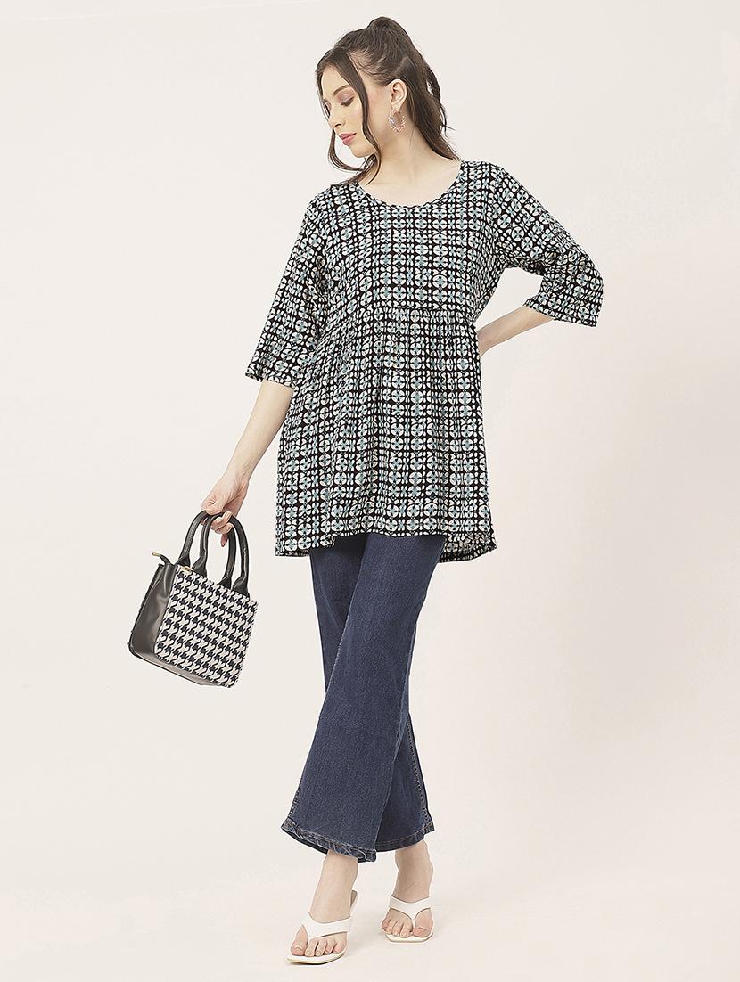black printed detailed peplum top - 20827740 - Standard Image - 3