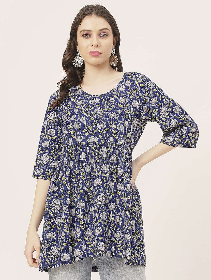 blue floral printed peplum top