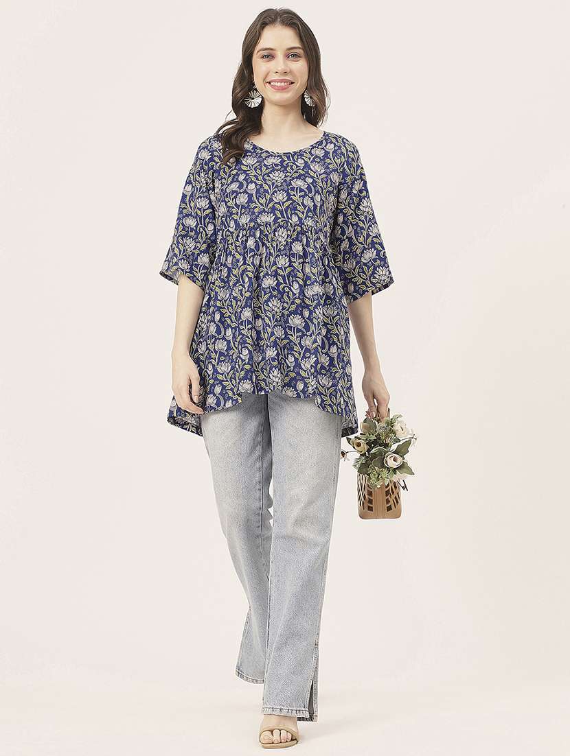 blue floral printed peplum top - 20827741 -  Standard Image - 3