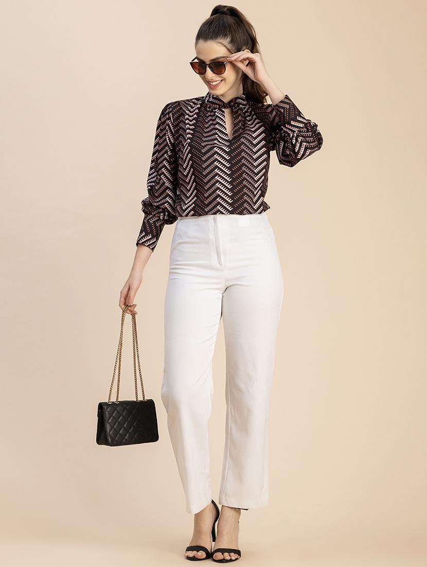 brown printed detailed regular top - 20827746 - Standard Image - 3
