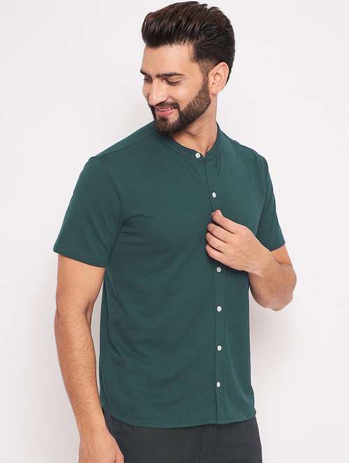 teal cotton blend casual shirt - 20828772 - Standard Image - 0
