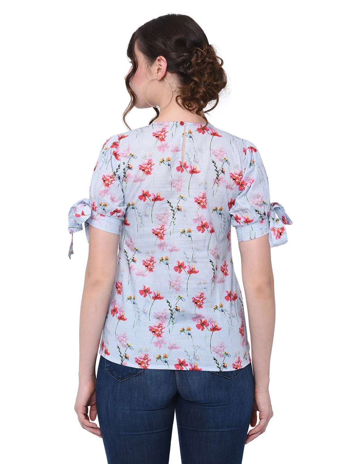 women light blue floral printed regular top - 20829485 - Standard Image - 3