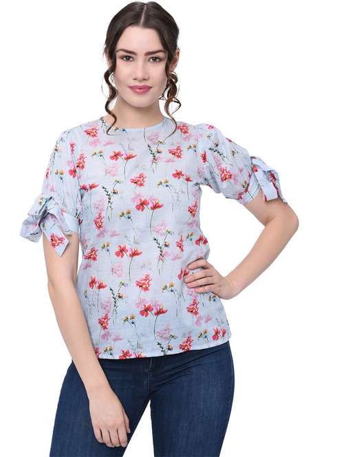 light blue floral print cotton top - 20829486 -  Standard Image - 0