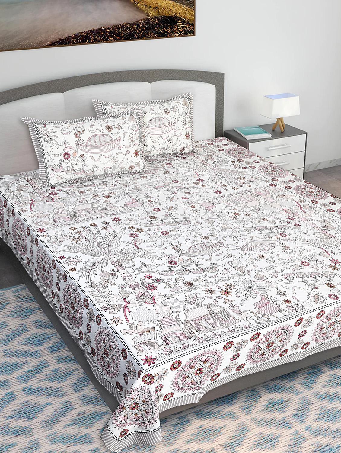 texstylers cotton printed kantha pattern traditional jaipuri queen size bedsheet with 2 pillow covers - 20829786 - Zoom Image - 0