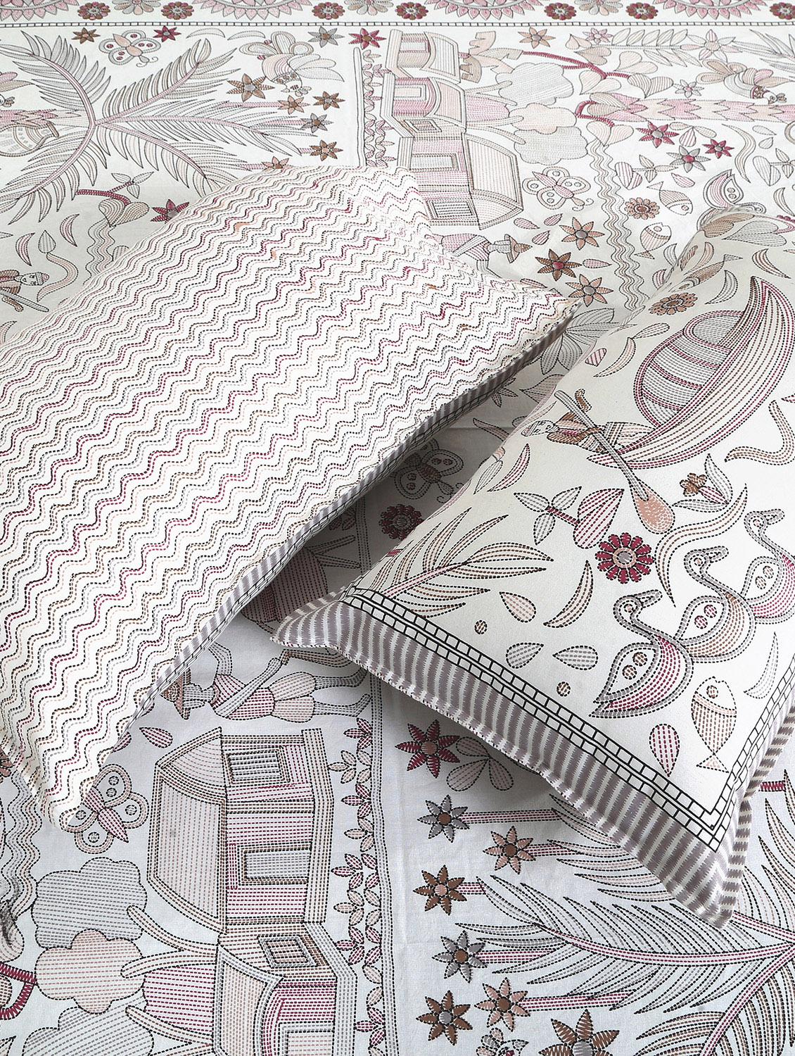 texstylers cotton printed kantha pattern traditional jaipuri queen size bedsheet with 2 pillow covers - 20829786 - Standard Image - 3