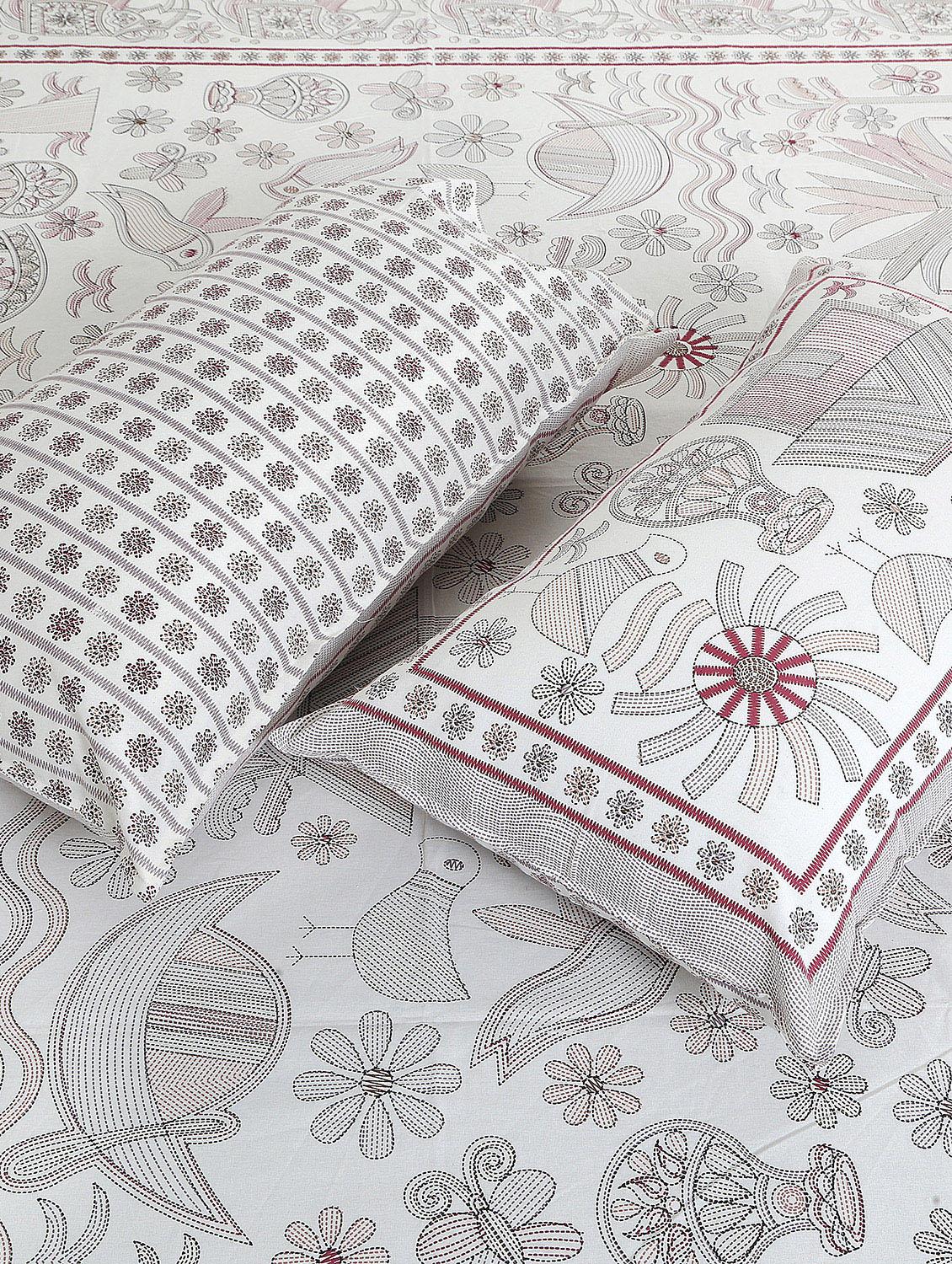 texstylers cotton printed kantha pattern traditional jaipuri queen size bedsheet with 2 pillow covers - 20829794 - Standard Image - 3