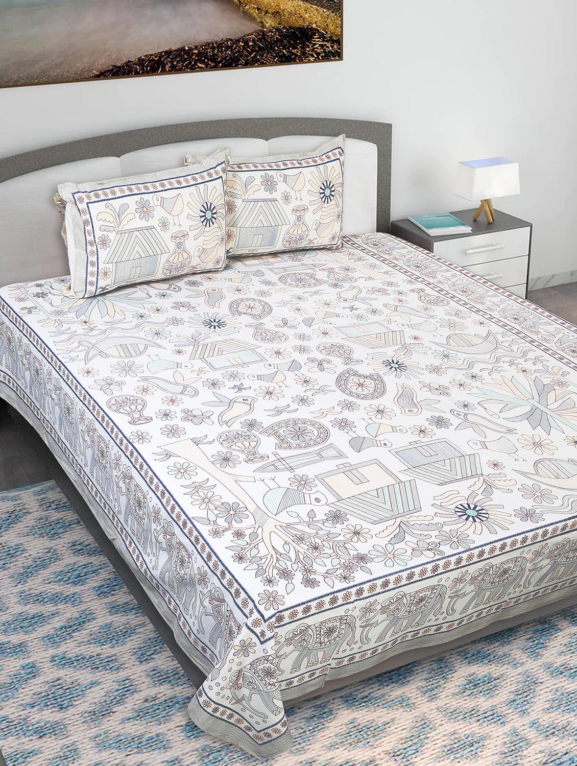 texstylers cotton printed kantha pattern traditional jaipuri queen size bedsheet with 2 pillow covers - 20829795 - Zoom Image - 0