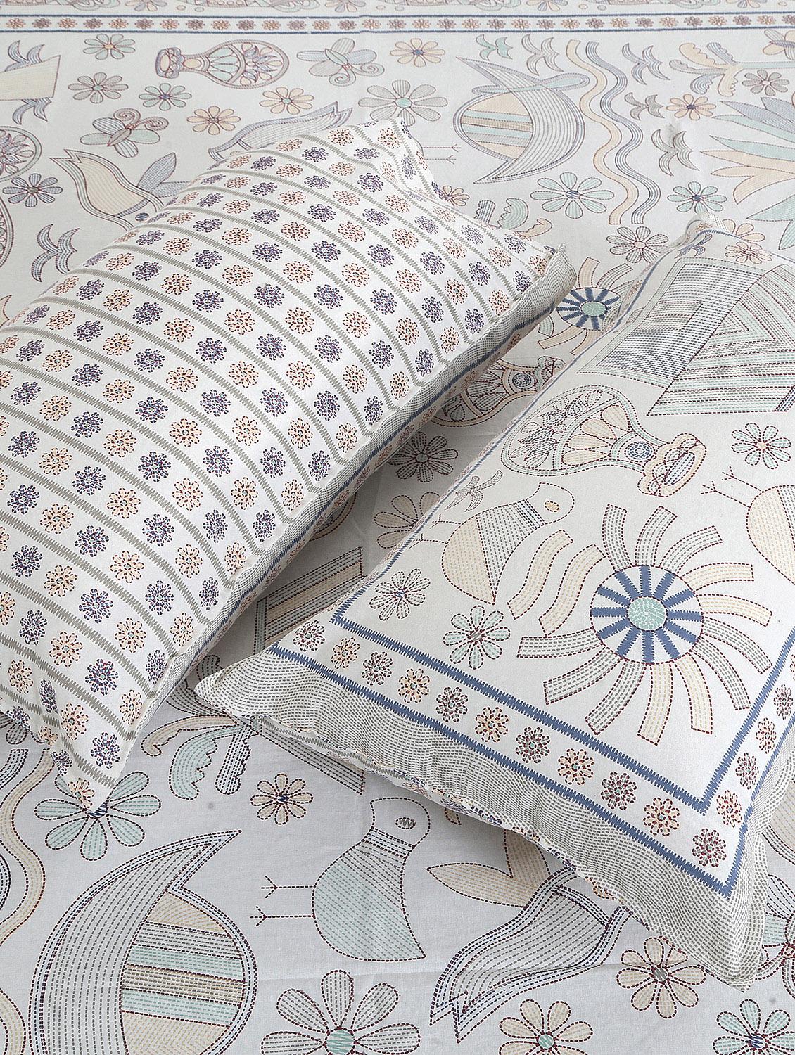 texstylers cotton printed kantha pattern traditional jaipuri queen size bedsheet with 2 pillow covers - 20829795 - Standard Image - 3