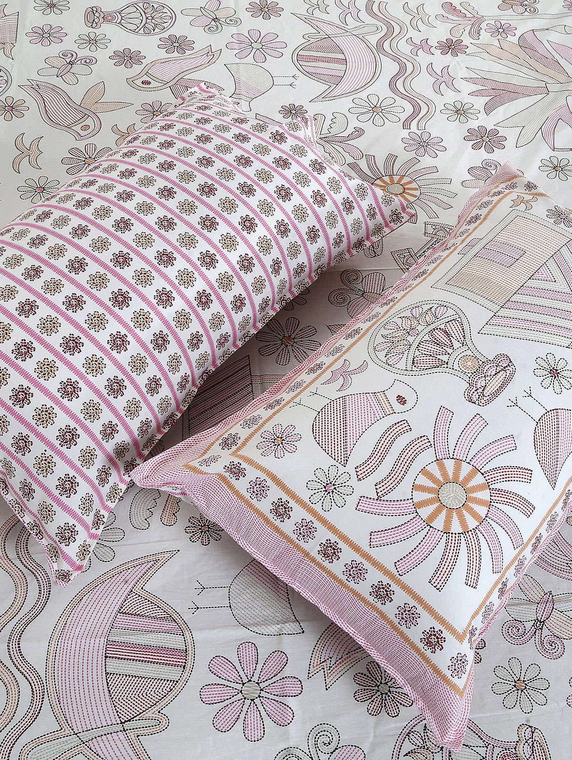 texstylers cotton printed kantha pattern traditional jaipuri queen size bedsheet with 2 pillow covers - 20829796 - Standard Image - 3