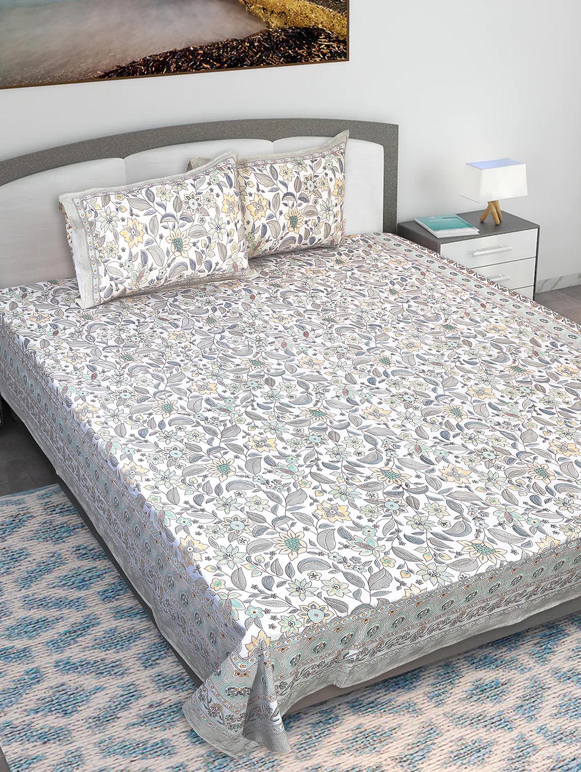 texstylers cotton printed kantha pattern traditional jaipuri queen size bedsheet with 2 pillow covers - 20829800 - Zoom Image - 0