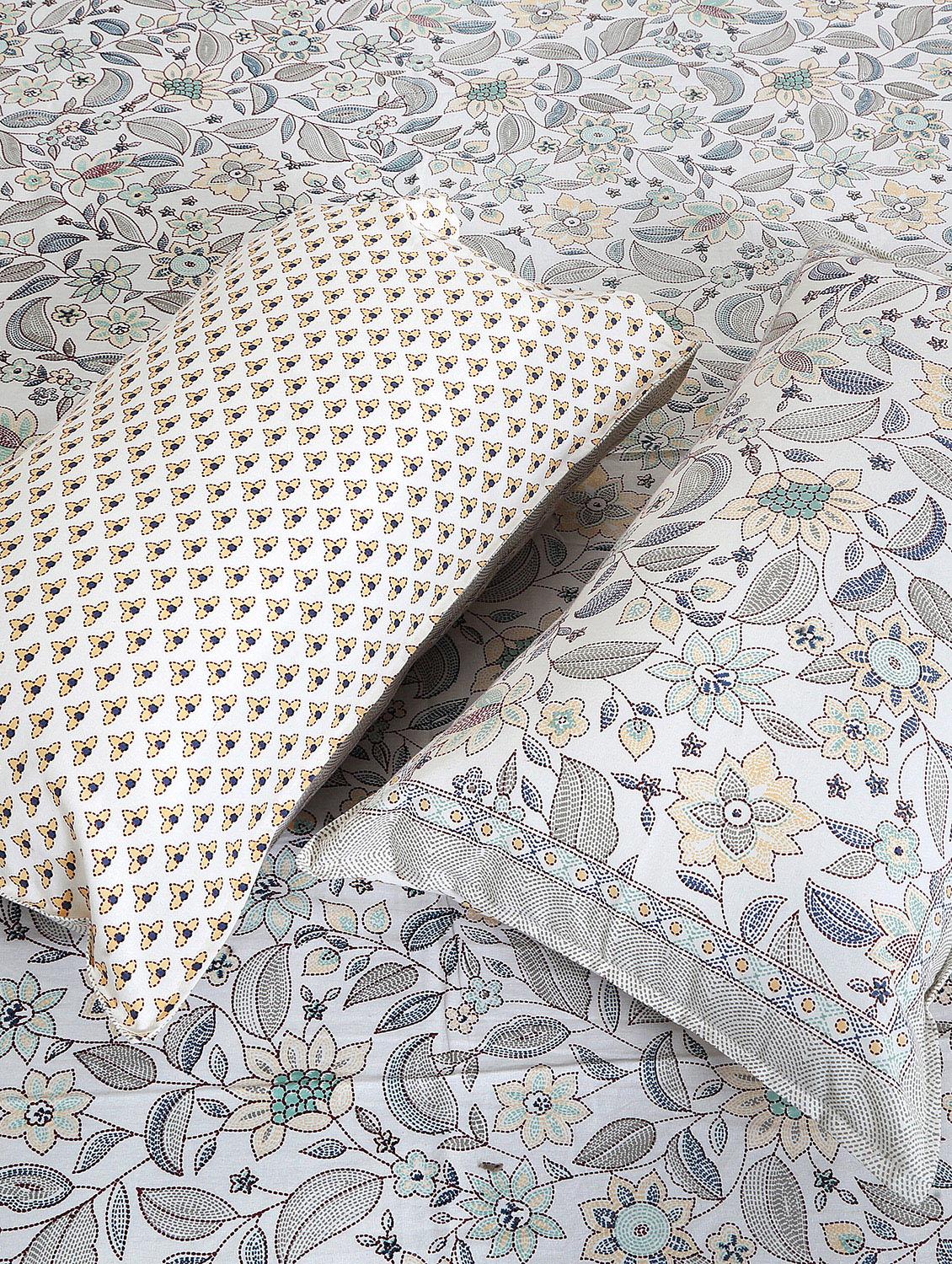 texstylers cotton printed kantha pattern traditional jaipuri queen size bedsheet with 2 pillow covers - 20829800 - Standard Image - 3