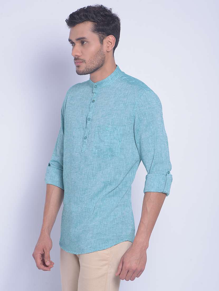 green linen blend casual shirt