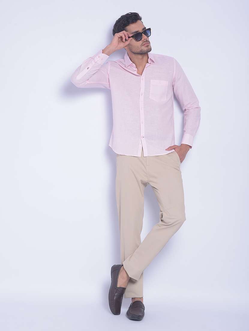 pink linen blend casual shirt - 20829847 -  Standard Image - 3