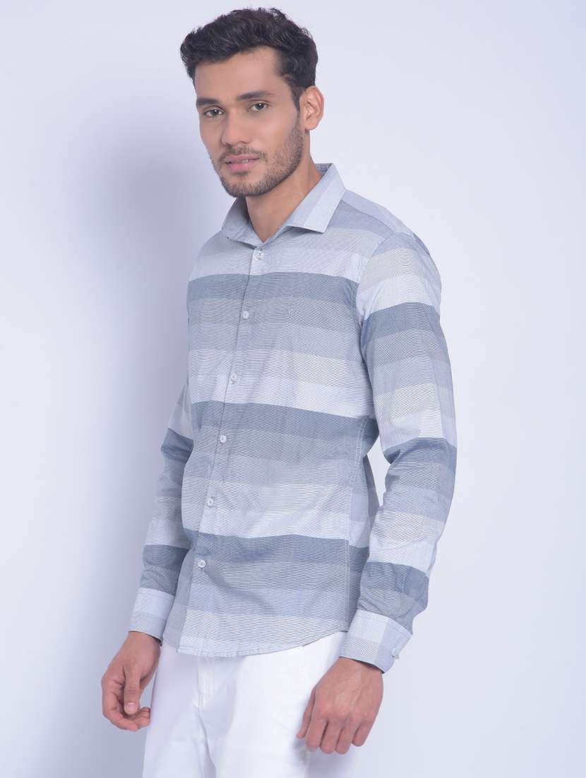 men blue stripes printed full sleeve casual shirt