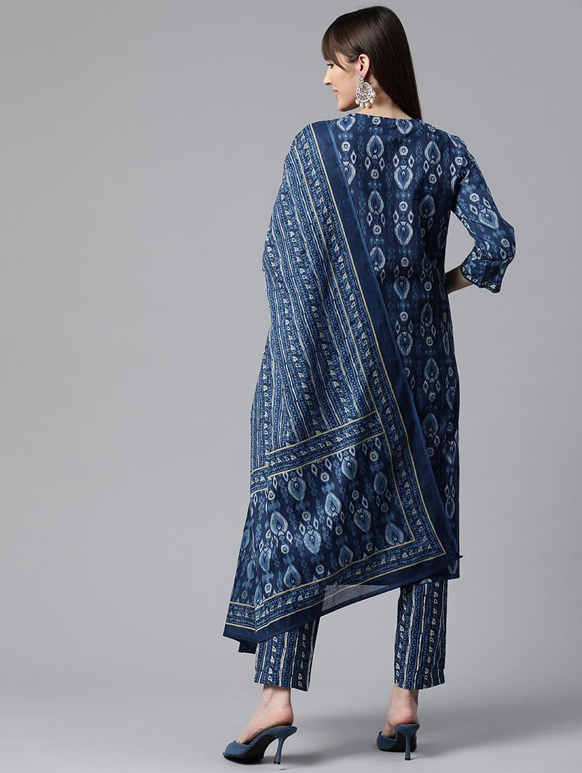 women blue printed kurta pant set with dupatta - 20830030 - Standard Image - 3