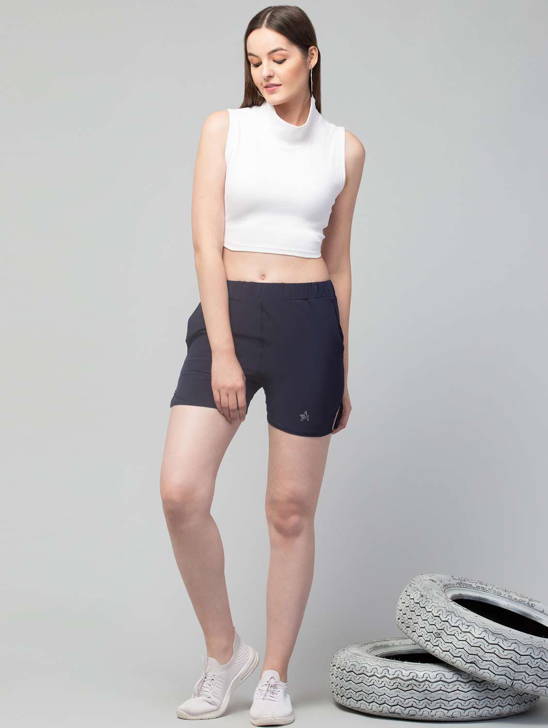 women's solid mid rise active wear shorts - 20830151 - Standard Image - 3