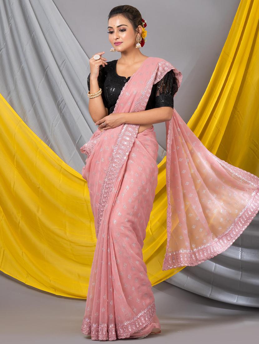 women solid with work bordered saree with blouse - 20830275 - Zoom Image - 0