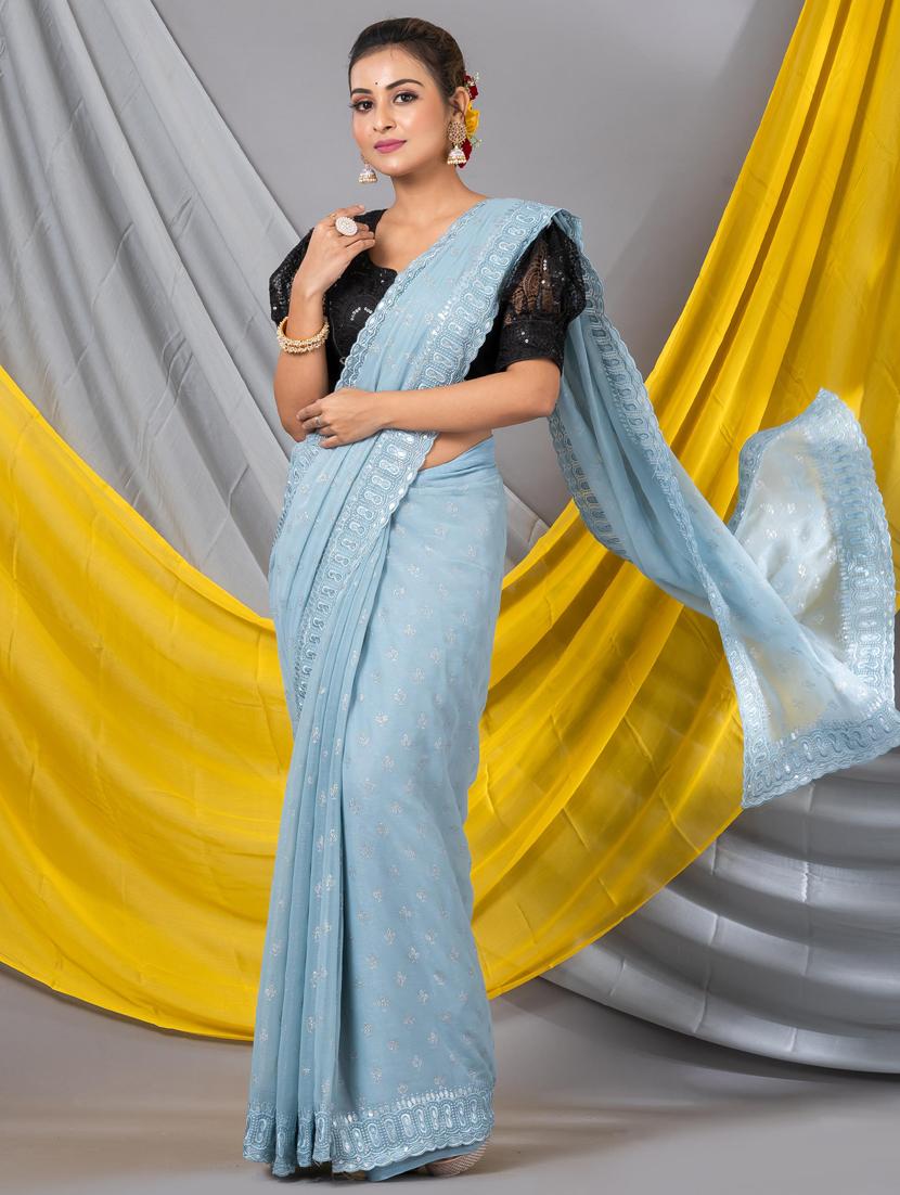 women solid with work bordered saree with blouse - 20830278 - Zoom Image - 0