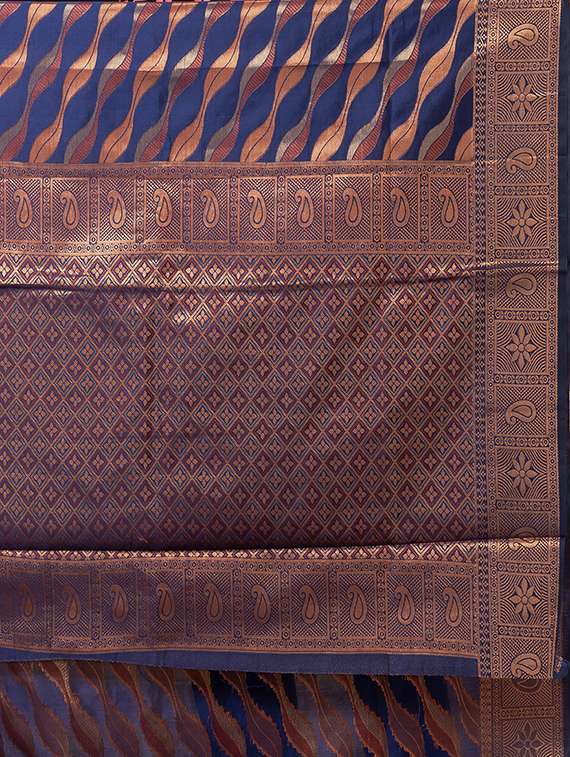 women navy blue self design kanjivaram saree with blouse - 20830532 - Standard Image - 5