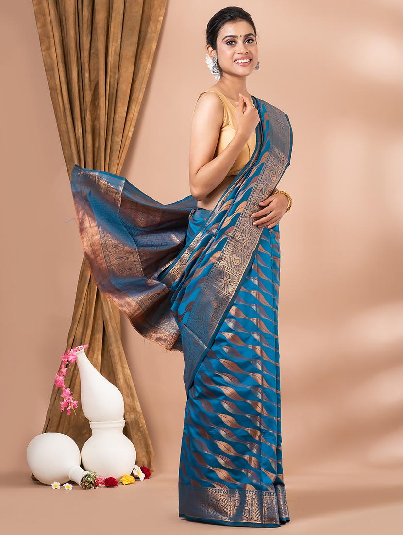 women light blue self design kanjivaram saree with blouse - 20830533 -  Zoom Image - 0