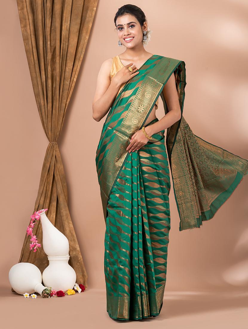 women green self design kanjivaram saree - 20830534 -  Zoom Image - 0