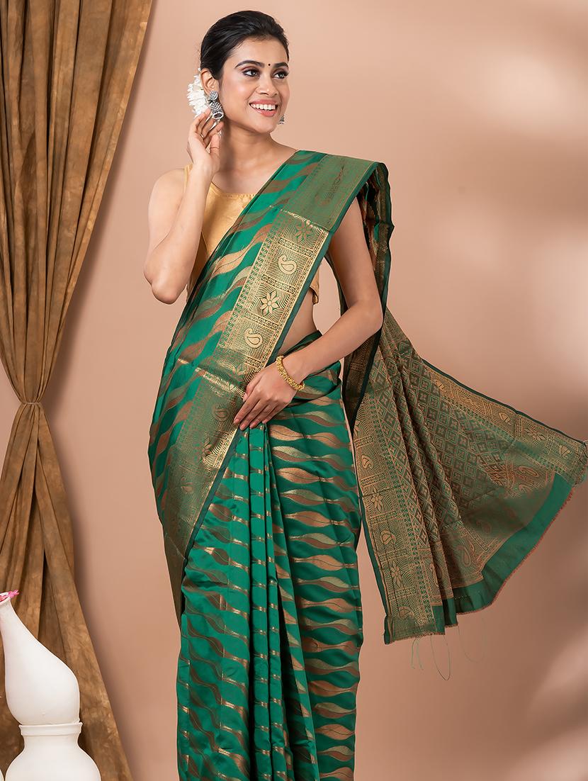 women green self design kanjivaram saree - 20830534 - Standard Image - 3
