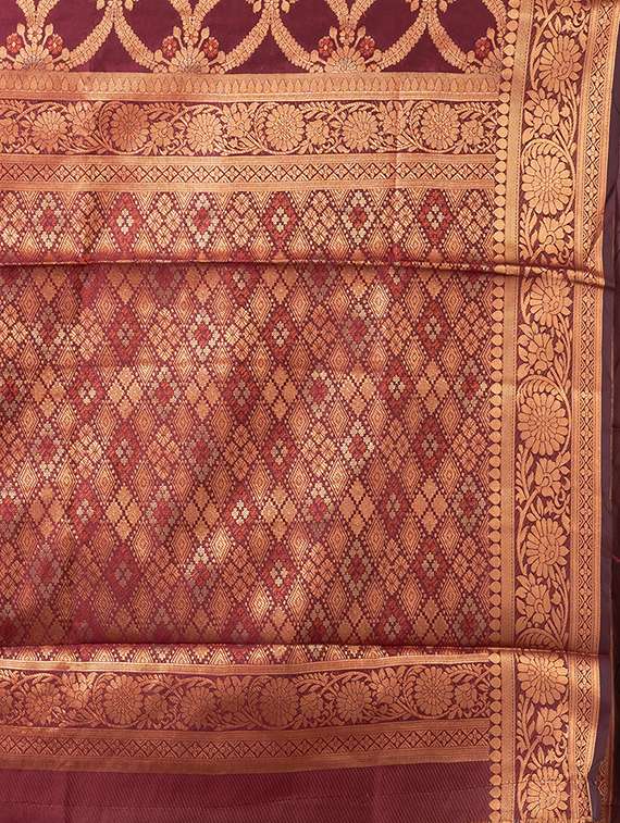 women maroon self design kanjivaram saree with blouse - 20830537 - Standard Image - 5