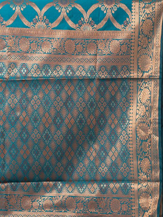 turquoise self design banarasi saree with blouse - 20830539 - Standard Image - 5
