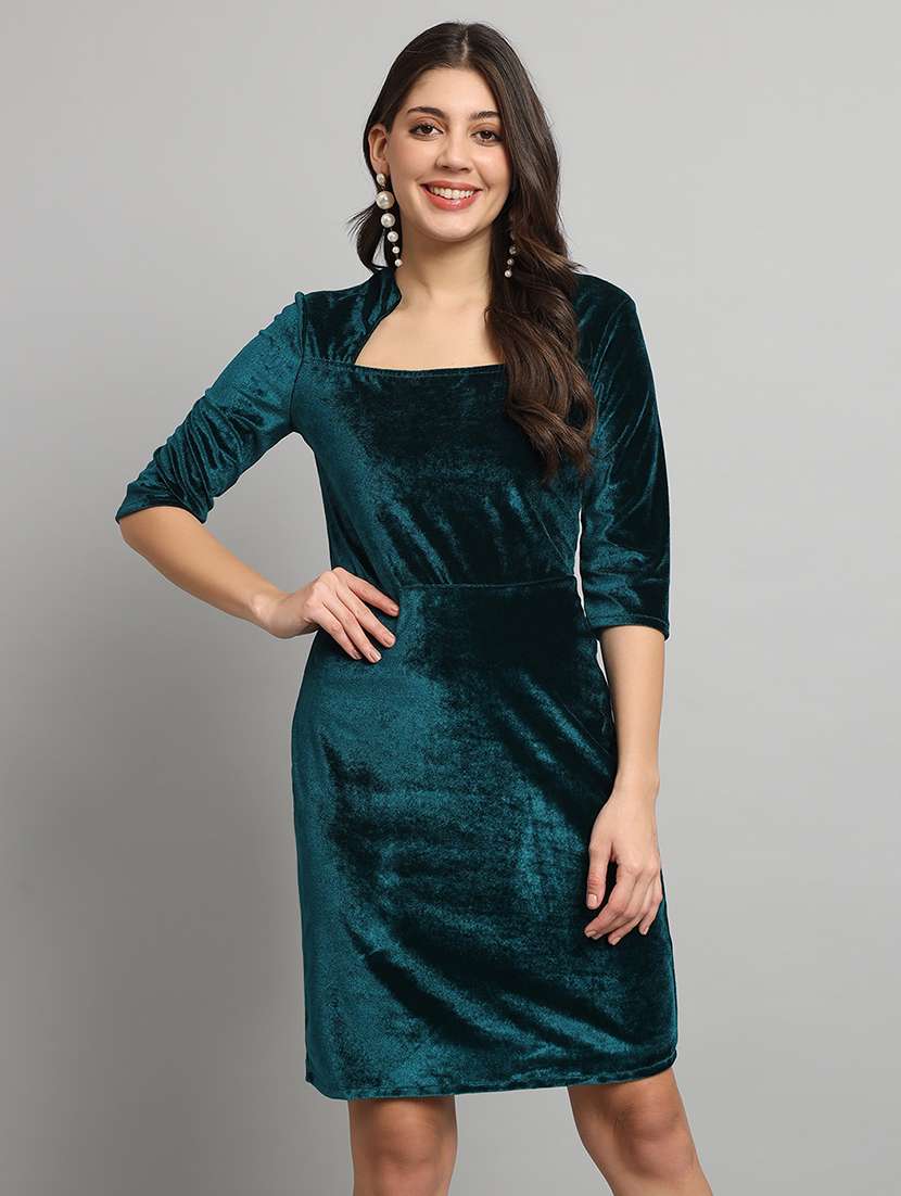 women solid three quarter sleeve bodycon dress - 20830734 - Zoom Image - 0