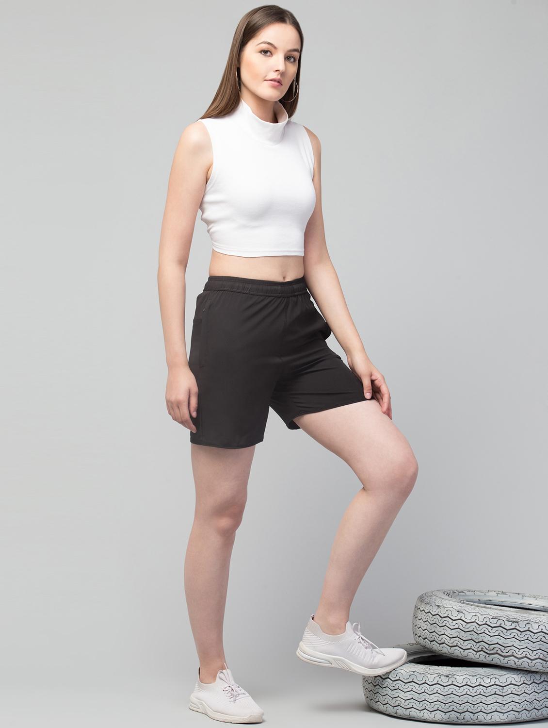 women's solid mid rise active wear shorts - 20830748 - Standard Image - 3