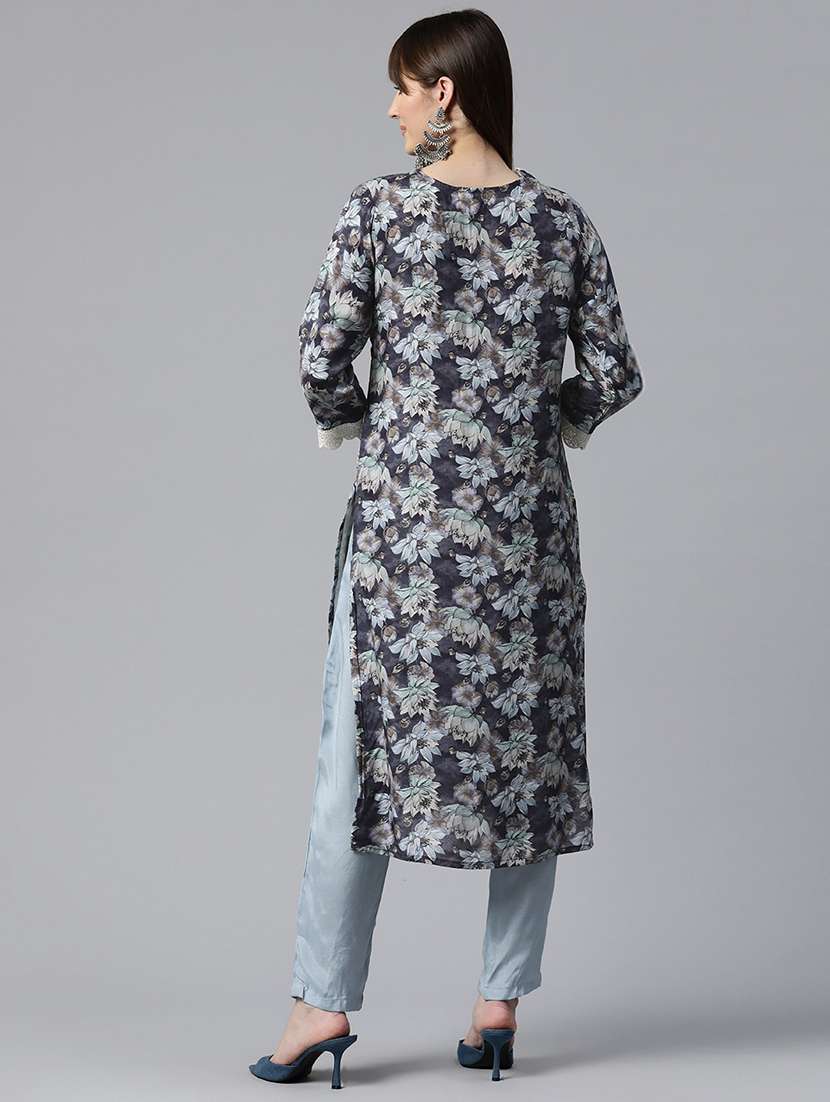 women floral v neck kurta pant set - 20831191 -  Standard Image - 3