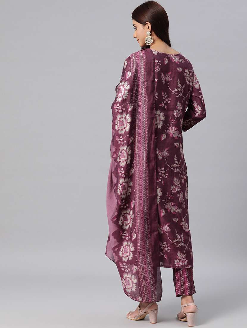 women mauve floral printed kurta pant set with dupatta - 20831213 -  Standard Image - 3