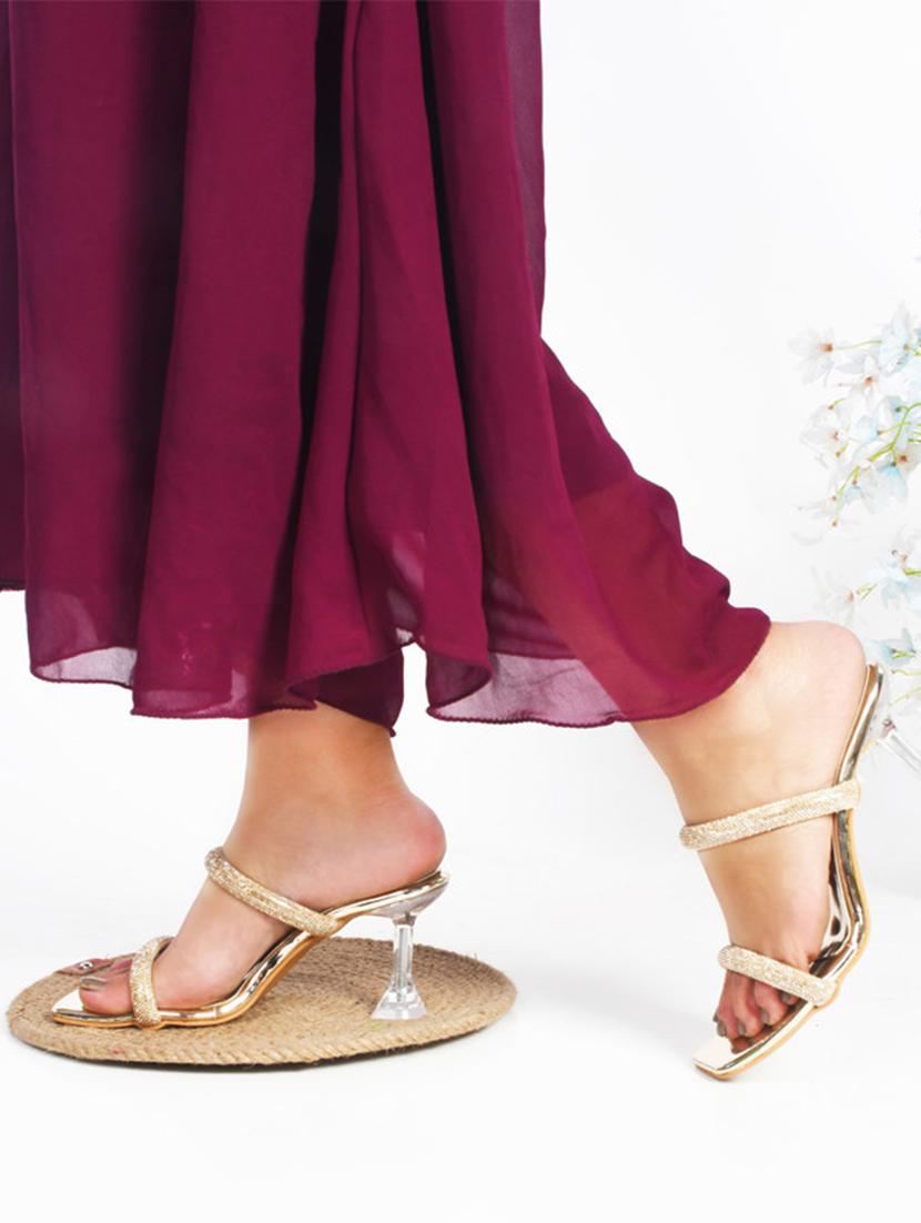 gold slip on heel sandal - 20831313 - Standard Image - 5