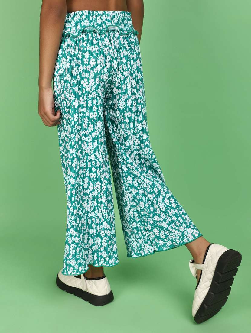 girls sea green floral printed palazzo - 20831535 -  Standard Image - 3
