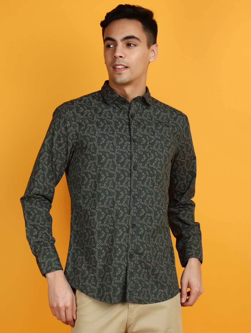 green printed casual shirt