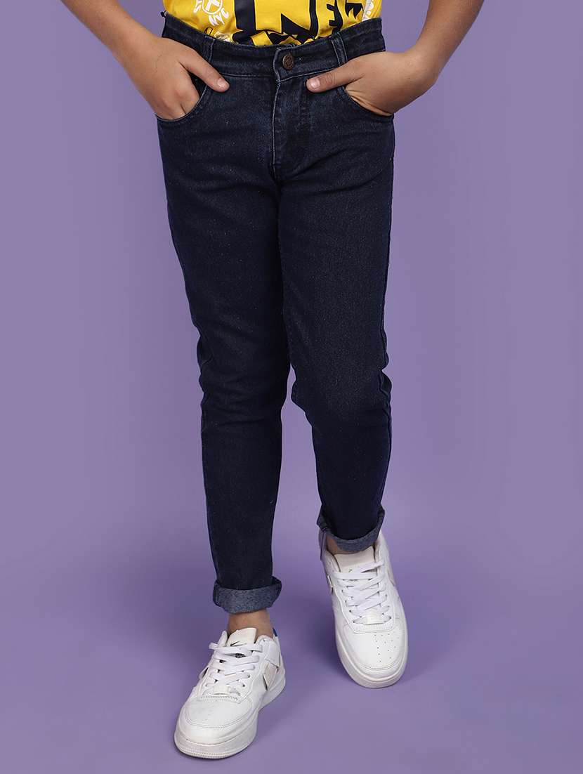 solid navy blue denim jeans