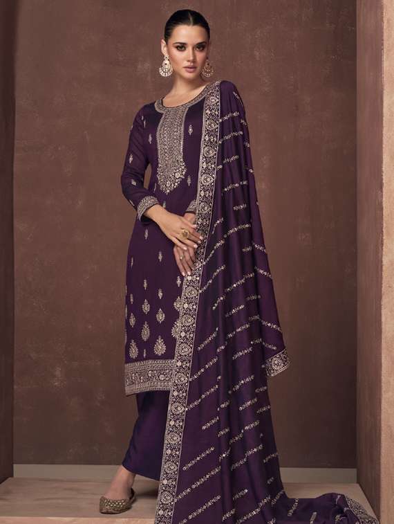 embroidered semi-stitched suit set - 20831630 - Zoom Image - 0