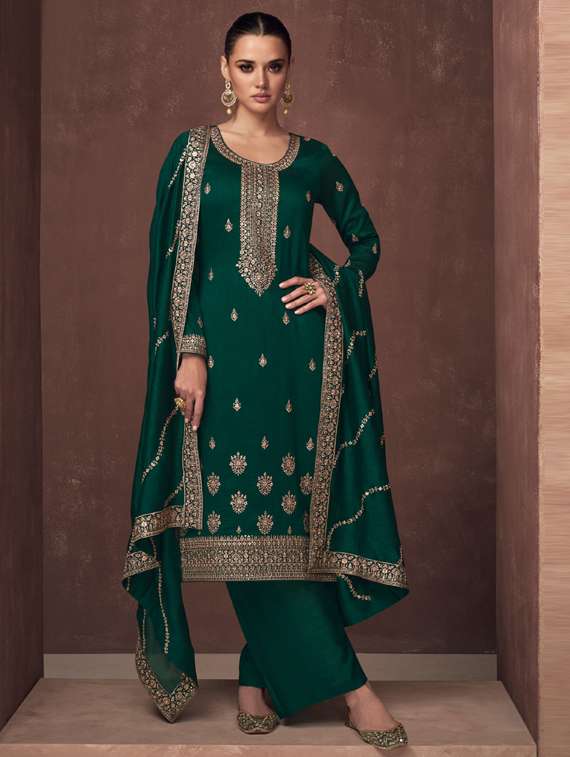 embroidered semi-stitched suit set - 20831631 -  Zoom Image - 0