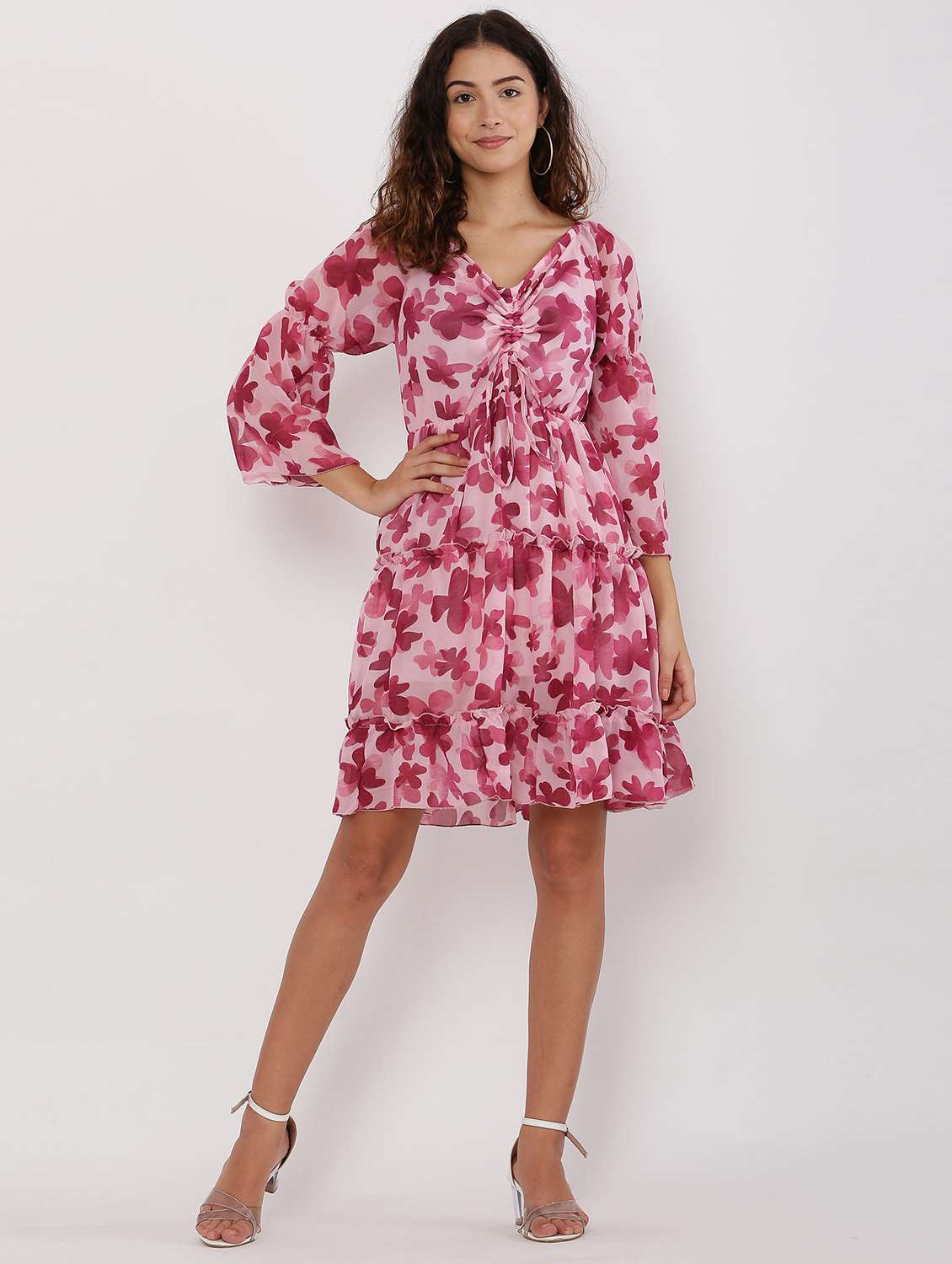 women pink floral printed fit & flare dress - 20832202 - Standard Image - 3
