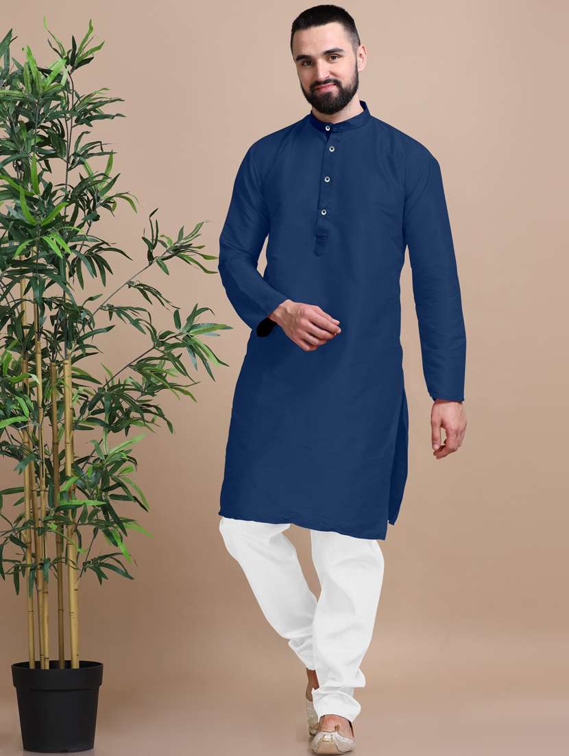 men solid long sleeve kurta pajama set