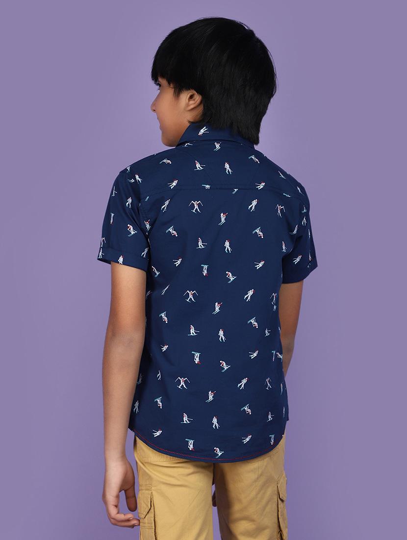 teal cotton printed shirt - 20836664 - Standard Image - 3