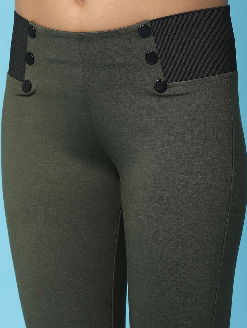 solid olive green detailed jegging - 20836682 -  Standard Image - 5