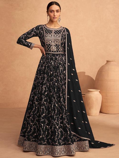 embroidered semi-stitched suit set - 20836761 - Standard Image - 0